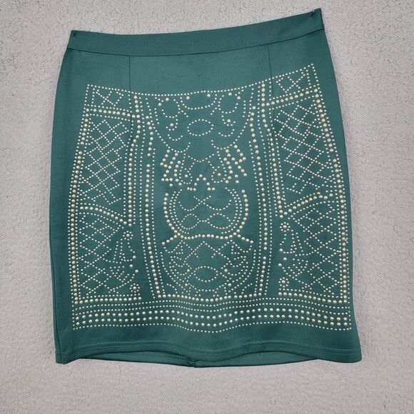 Discovery Clothing Company Skirt Womens M Green Pencil Gold Studs Y2K Art Deco - Picture 1 of 13